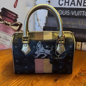 MCM Limited Edition Black Visetos Princess Lion Mini Boston Bag - Rare